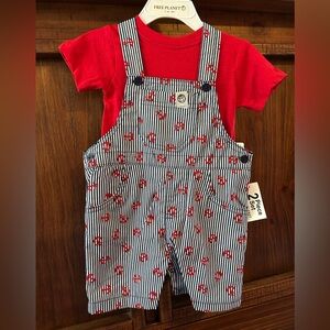 Free Planet Kids Overalls with Red and Blue Stripes